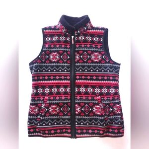 Karen Scott Sport Patterned Fleece Zip Up Vest - Black and Red
